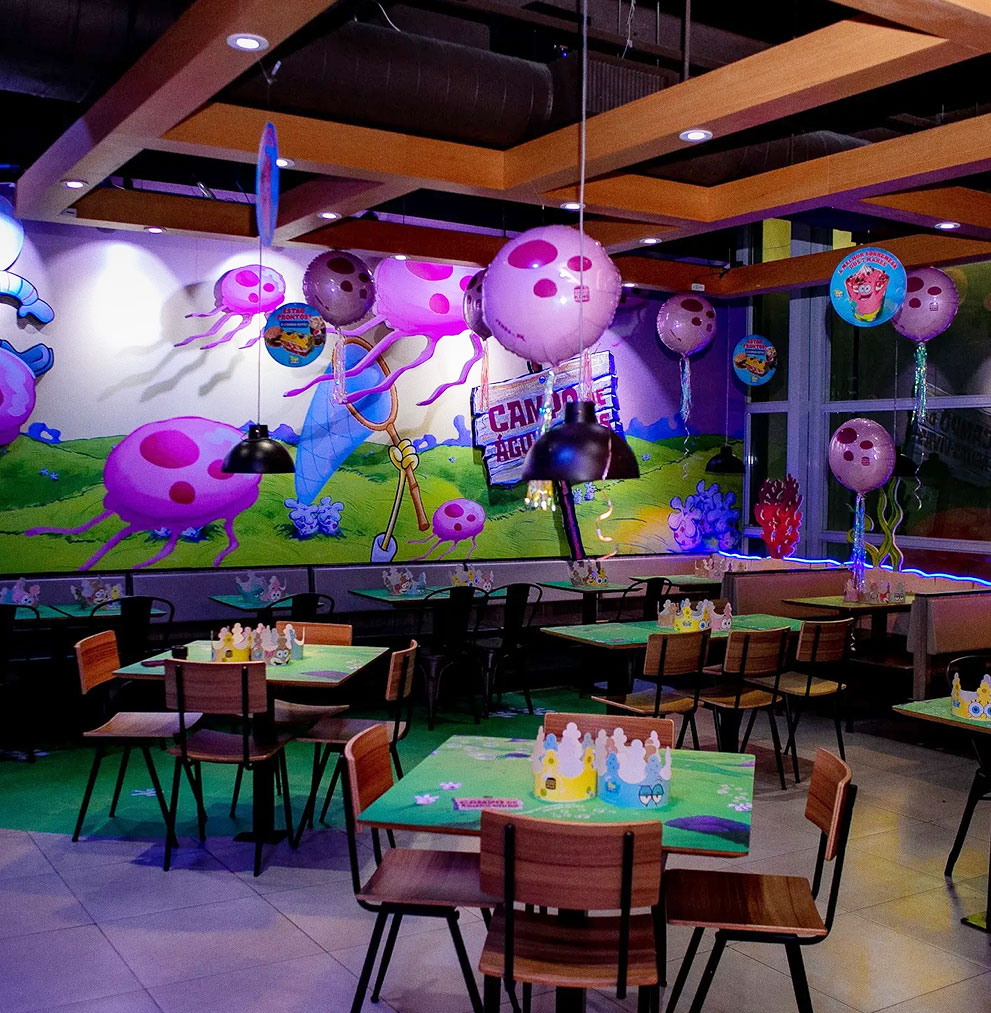 Inside the Burger King with Spongbob Decorations