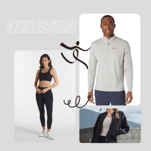 Athelsuire for the April Lookbook products - Leggings, a jacket and a quarter zip sweater