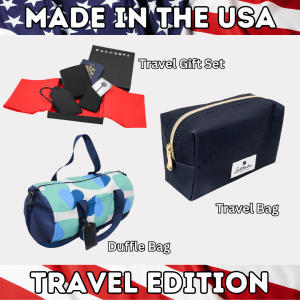Made in the USA Products for April Lookbook - Travel Duffle, a Travel Kit and a small travel bag