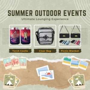 Summer Outdoors Events Items: Koozie, Bag and Picnic Blanket